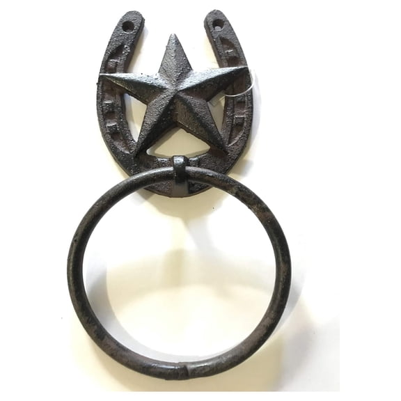 Horseshoe with Lonestar Rustic Cast Iron Barn Bath Towel Ring Home Office Western Rustic Decor