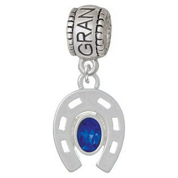 Horseshoe with Oval Blue Crystal - Grandmother Charm Bead