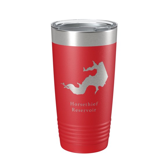 Horsethief Reservoir Tumbler Lake Map Travel Mug Insulated Laser Engraved Coffee Cup Kansas 20 oz Red