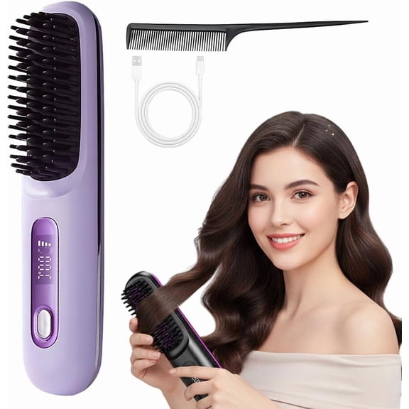 Hort Hair - Upgraded Cordless Straightening Brush with Fast Heat, 3 Temperature Settings, Ionic & Ceramic Care, 2000mAh USB-C Rechargeable for Frizz-Free Styling (Blue)