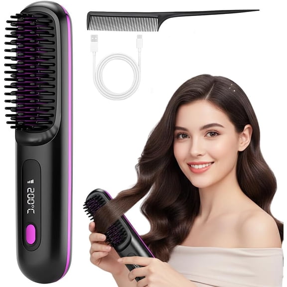Hort Hair - Upgraded Cordless Straightening Brush with Fast Heat, 3 Temperature Settings, Ionic & Ceramic Care, 2000mAh USB-C Rechargeable for Frizz-Free Styling (Blue)