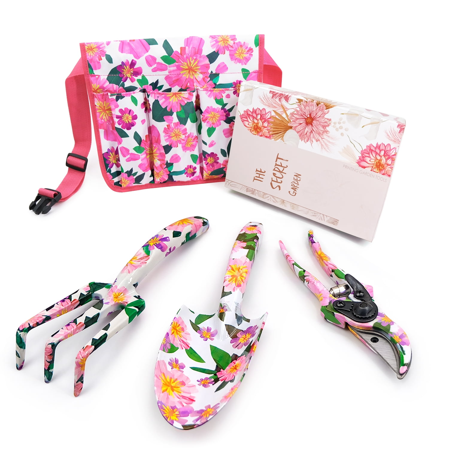 Hortem Garden Tools Set Women, Christmas Gardening Gifts Ladies, Aluminum Hand Tools, Pruner and Garden Belt Bags with Floral Package