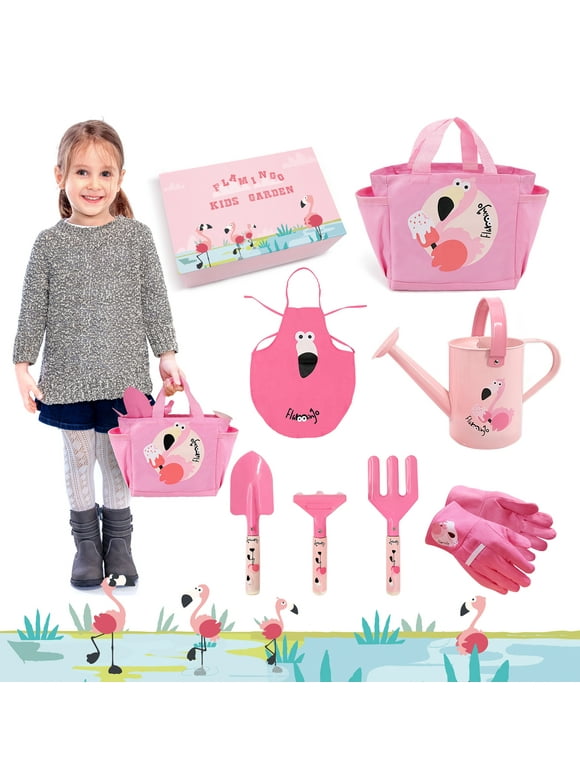 Hortem Kids Garden Tools Set, Garden Play Toys Gifts for Age 3+ Girls (Pink)