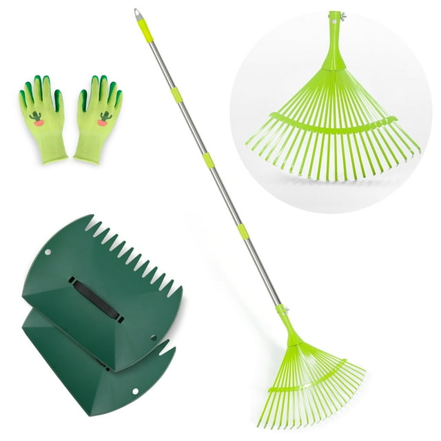 Hortem Leaf Rakes Set, Adjustable Steel Garden Rake for Leaves and Yard Leaf Scoops