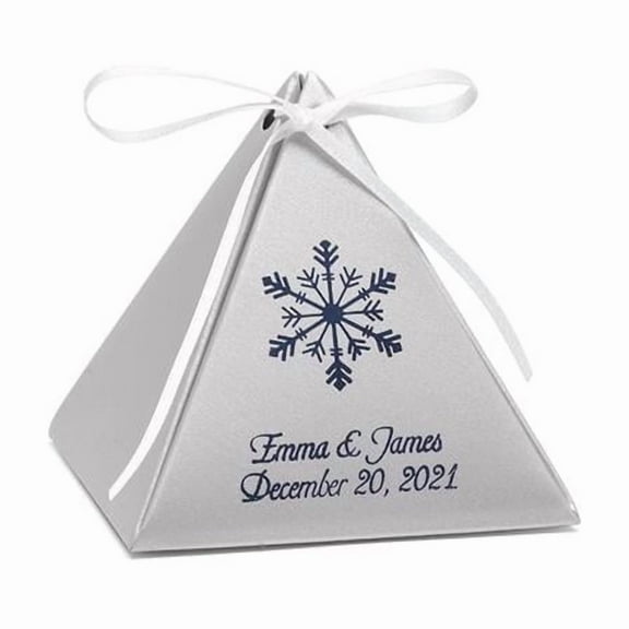 Hortense B. Hewitt 54878P Pyramid Favor Box - Silver Shimmer - Personalized