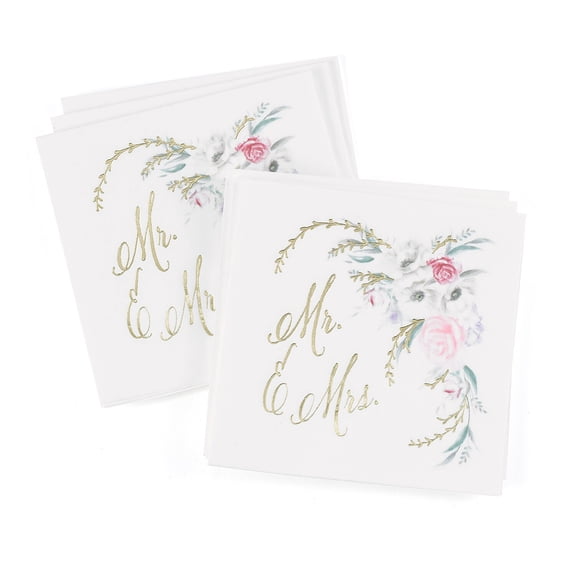 Hortense B. Hewitt Ethereal Floral Beverage Napkins White 50 Pack (55131ST)