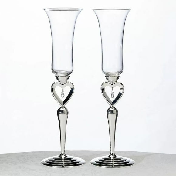 Hortense B. Hewitt Heart to Heart Toasting Flutes, silver