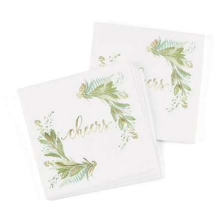 Hortense B. Hewitt Hortense B Hewitt Cheers with Greenery Beverage Napkins 50 pack, white