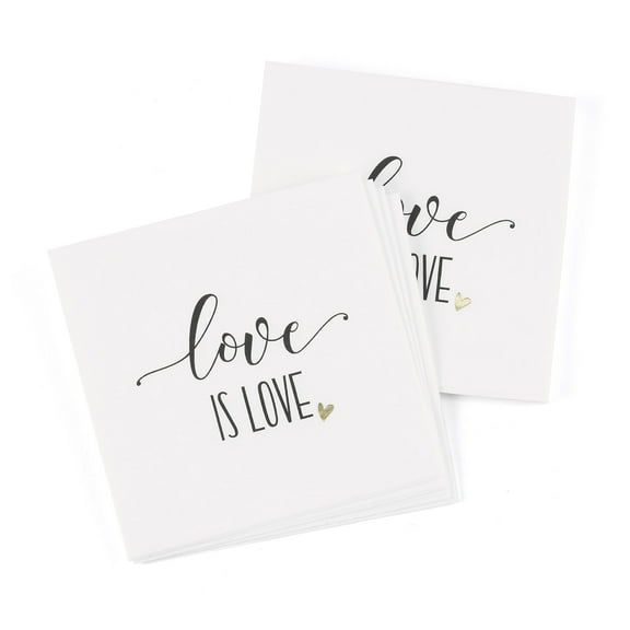 Hortense B. Hewitt Love is Love Beverage Napkin White 50 Pack (55126ST)