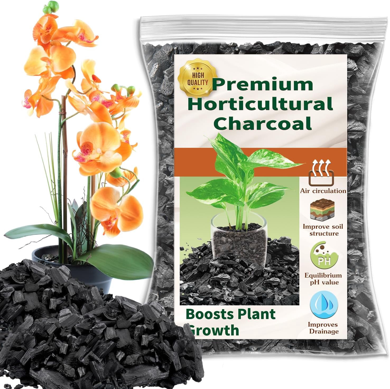 Horticultural Charcoal for Plants,4QT Premium Activated Charcoal for Indoor and Outdoor Plants,Ideal for Soil Amendment, Orchids,Succulent,Cactus, Terrariums & Gardening