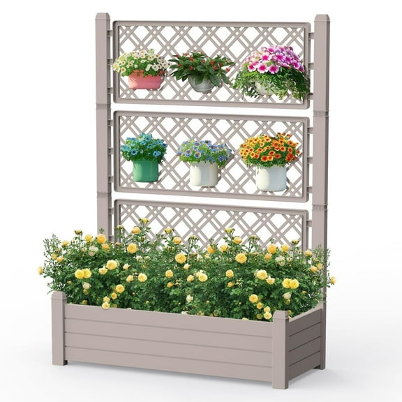 EasyUp Horticulture Raised Garden Bed Outdoor,Resin Plant Stand for Flowers Vegetables Herbs in Backyard, Patio, Balcony