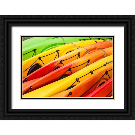 Horton, Janet 14x11 Black Ornate Wood Framed with Double Matting Museum Art Print Titled - Issaquah-Washington State-USA Colorful kayaks lying on their side