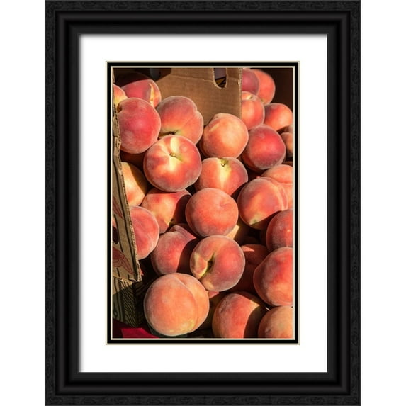 Horton, Janet 23x32 Black Ornate Wood Framed with Double Matting Museum Art Print Titled - Issaquah-Washington State-USA Boxes of White Lady peaches for sale at a Farmers Market