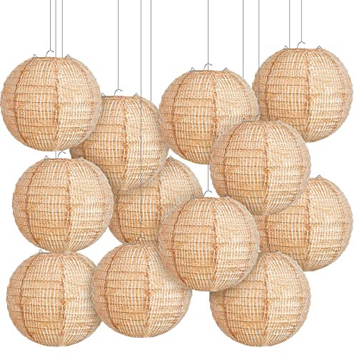Hortsun 24 Pcs Print Burlap Paper Lanterns Round Chinese Paper Lanterns Farmhouse Boho Classroom Decor Home Sweet Classroom Birthday Party Ceremonial Event (8 Inch) Y101