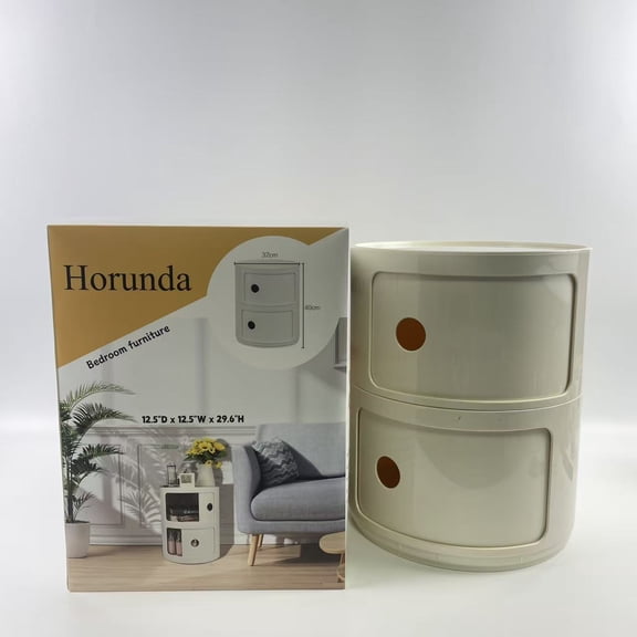 Horunda Bedroom furniture,Small Bathroom Cabinet, Small Bedside Table with Storage, Round Bedside Table, Table Storage Side Cabinet (White,2 tier)