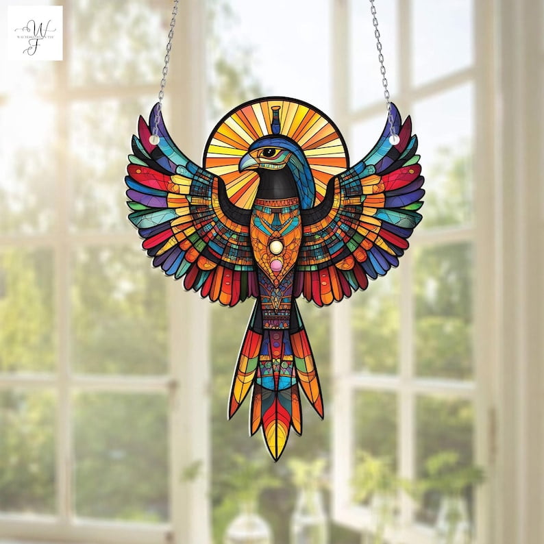 Horus Falcon Acrylic Window Hanging, Egyptian Suncatcher, Boho Window Decor, Ancient Egypt ...