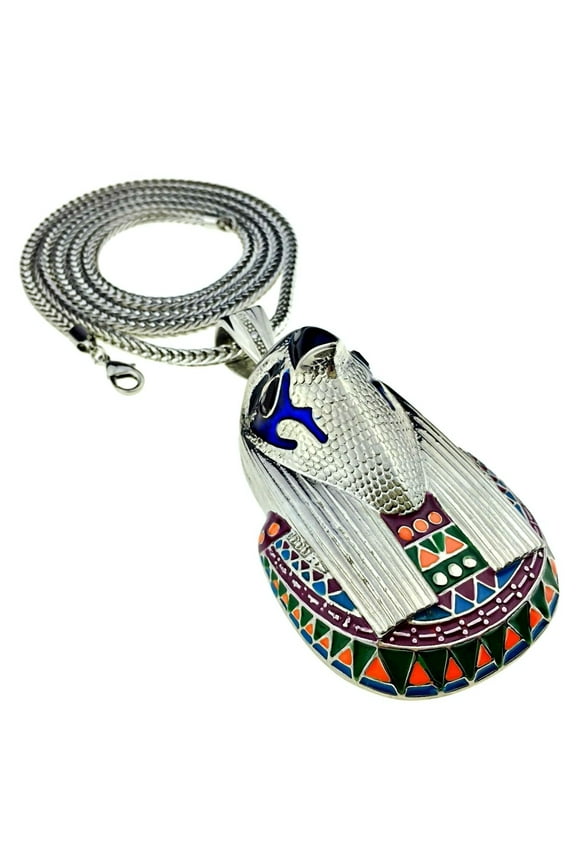 Horus Falcon Egyptian Bird God Hip Hop Chain Silver Tone 36" Franco Necklace