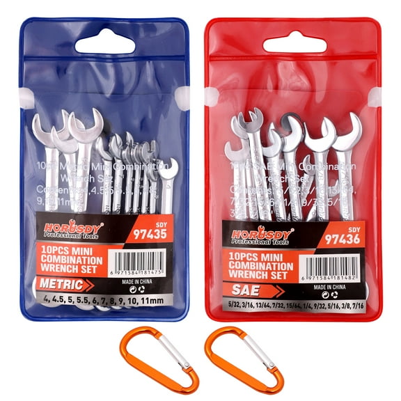 Horusdy 20PCS Combination Wrench Set Ignition Spanner Steel Tools Metric SAE Mini Small Open and Box End Standard