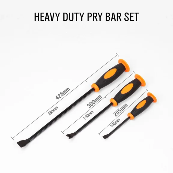 Horusdy 3Pc Pry Bar Set Nail Puller Crowbar Chisel 17" 12" 8" Protective Handle