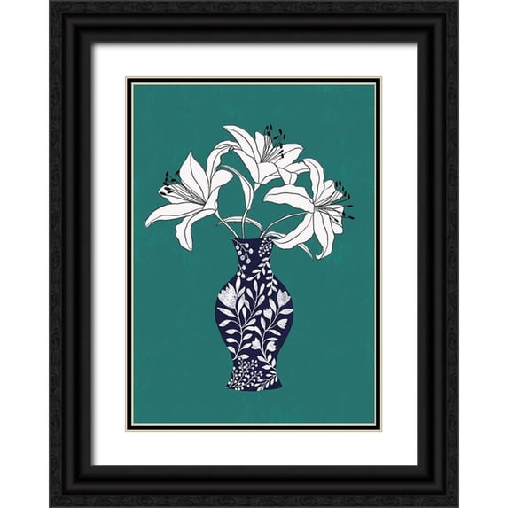Horvat, Ioana 14x18 Black Ornate Wood Framed with Double Matting Museum Art Print Titled - Lily On Teal