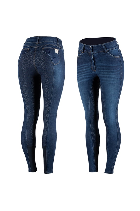 Kaia Womens High Waist Denim Silicone Full Seat Breeches