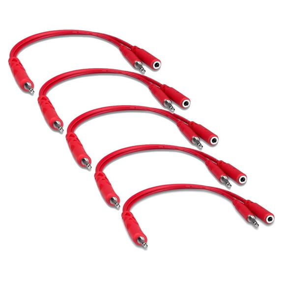 Hosa Hopscotch Patch Cables, 3.5 mm TS with 3.5 mm TSF Pigtail to 3.5 mm TS, 6 inches, 5 Pk