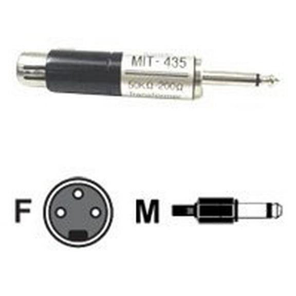 Hosa Technology MIT-435 Female XLR Low-Z to Male 1/4" Phone Hi-Z Microphone Transformer