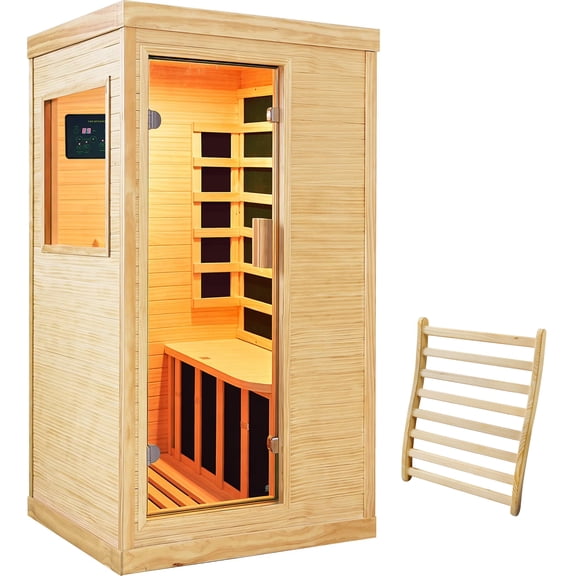Hosauna FAR Infrared Home Sauna 1 Person Low EMF 1200W Chilean Pine Wood Indoor Use Sauna Room for Home
