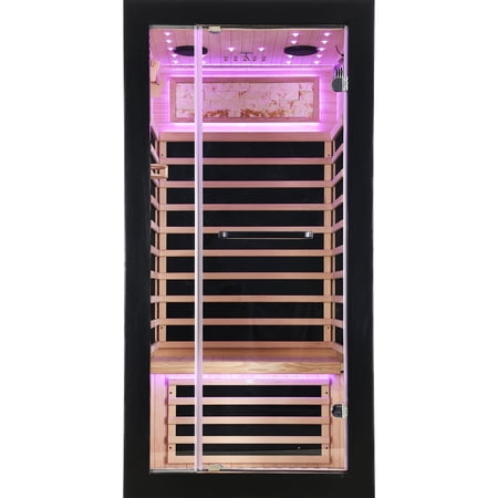 Hosauna One Person Sauna Far Infrared Saunas Room Canadian Hemlock 1450W Dry Saunas Spa with 7 Starry Sky Light 35.4 * 35.4 * 70.8inch