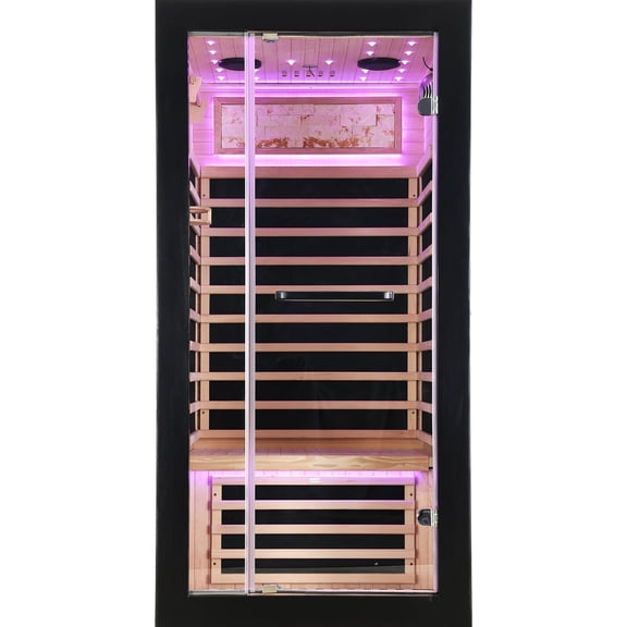 Hosauna One Person Sauna Far Infrared Saunas Room Canadian Hemlock 1450W Dry Saunas Spa with 7 Starry Sky Light 35.4 * 35.4 * 70.8inch