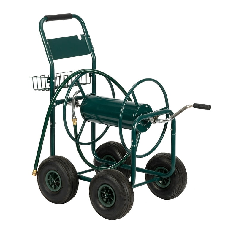 Hose Cart,Garden Hose Reel Cart,Reel Cart with Wheels,Heavy Duty Outdoor  Water Planting Truck with Storage Basket Hose Reel Cart,Metal Garden Lawn