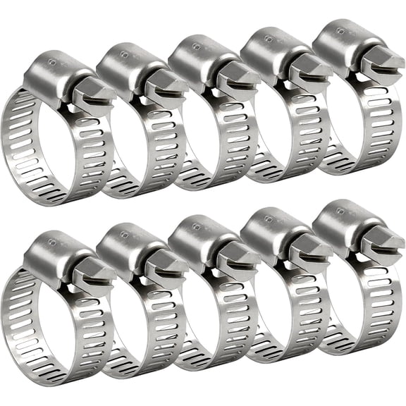 Hose Clamp 3/4 Inch, 10 Pack Stainless Steel Hose Clamps for 1/2 Inch to 3/4 Inch Hose Pipe Adjustable Worm Gear Hose Clamps Assortment Kit for Fuel Line, Automotive, Radiator, Mechanical