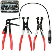 Hose Clamp Pliers Set of 3, Long Reach Wire Spring, 45 Degree Angled, Flat Band Hose Clamp Pliers, Professional Tools for Automotive Coolant Hose Fuel Hose Repair, Removal & Installation