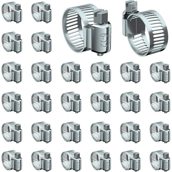 Hose Clamp Set - 30PCS 1/4 –7/16 inch 304 Stainless Steel Worm Gear Hose Clamps for Fuel Line,dryer,Garden Water Pipe and Washing machine,Automotive Plumbing - 3/8 Inch Hose Clamps