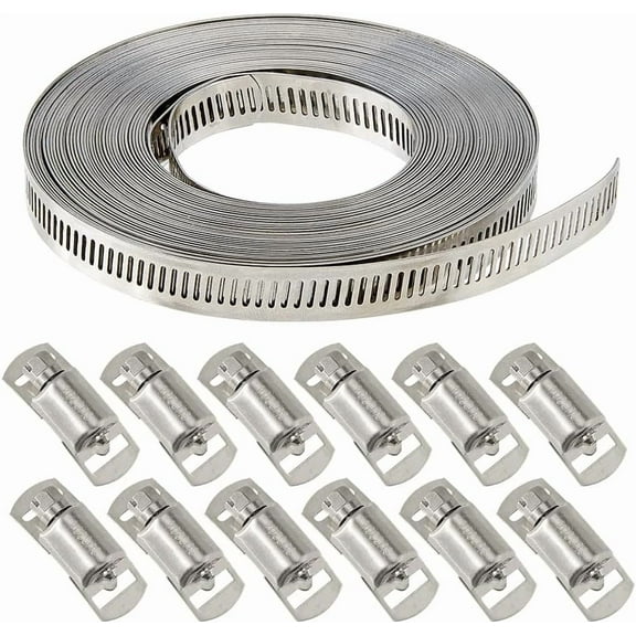 Hose Clamps Stainless Steel Hose Clamps DIY Kit 32.8ft Metal Strapping with Holes and 12Pcs Fasteners Adjustable Worm Gear Hose Clamps Clamps for Tube Duct Fuel Line