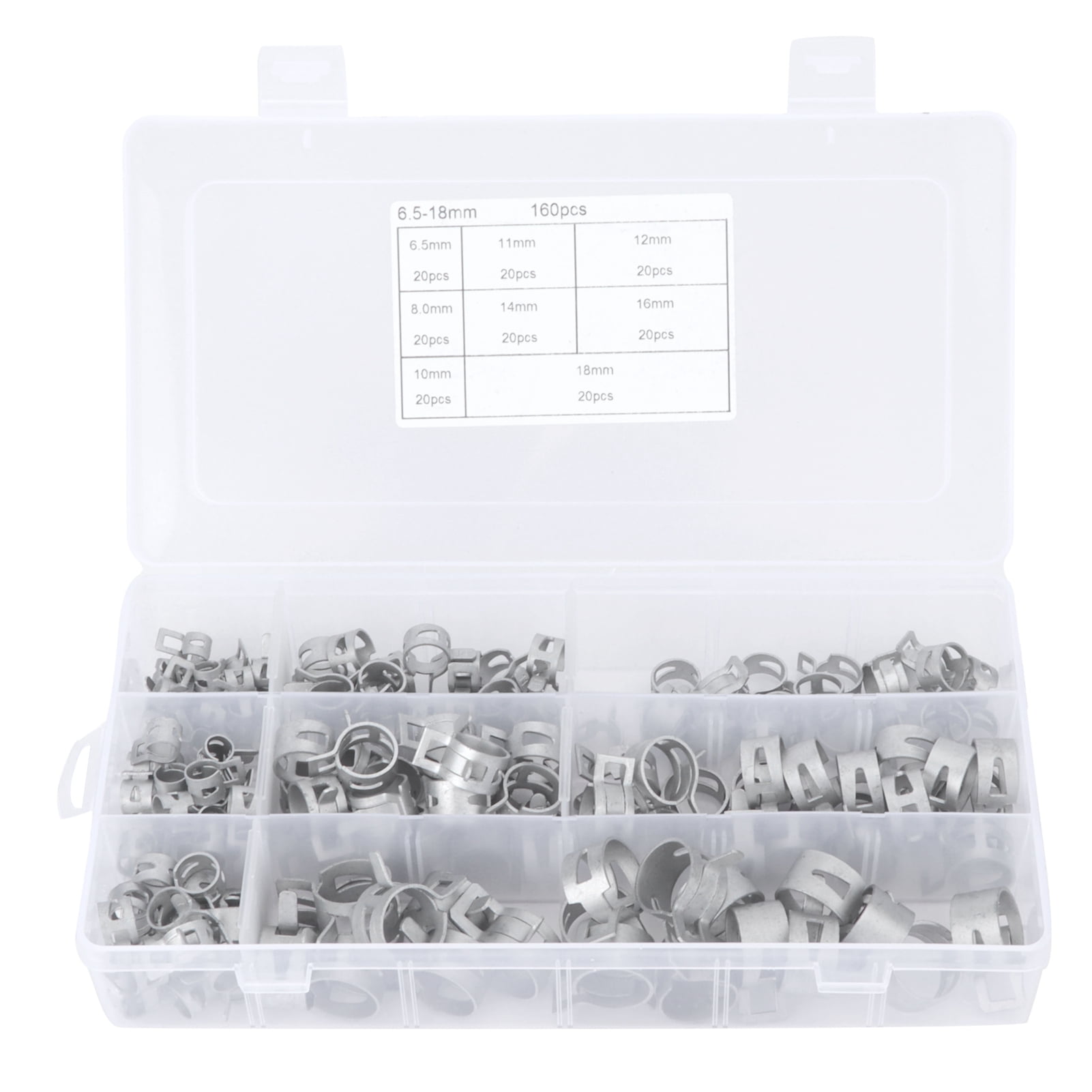 Hose Clip, 304 Stainless Steel Hose Clamps Spring Hose Clamps 160Pcs Professional 304 Stainless Steel Silver  For Air Hoses Vacuum Hoses For Small Engines