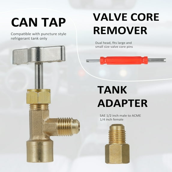Hose Connector,Remover Adapter Valve Core Adapter Puncture Style R134a Kit With R134a Adapter Set Adapter Set With Can Tap R134a Quick Coupler R134a Adapter Style R134a Can
