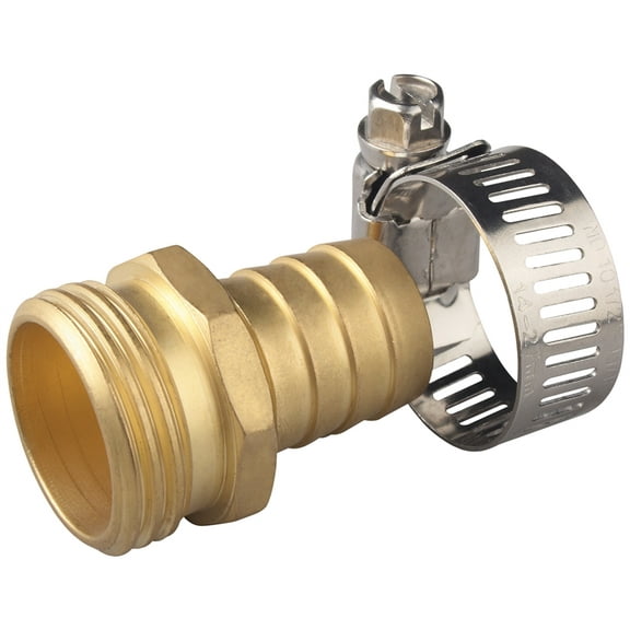Hose Coupling With Stainless Steel Clamp, 3/4 in, Male, Solid Brass