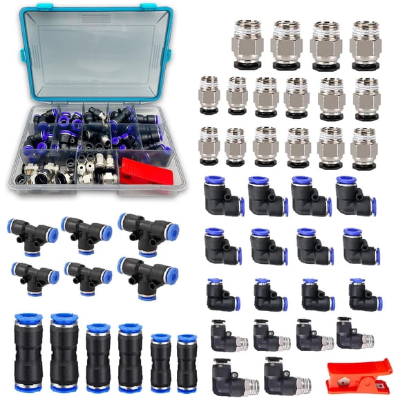 Hose Fitting kit, 47 Pieces NPT Thread Push To Connect Fittings, Nylon Tubing 1/4, 3/8, 1/2 Inch Quick Connect Fittings, Air Line Fittings assortment kit
