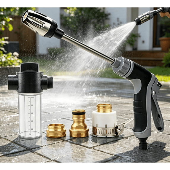 Hose Hawk Pressure Washer with Long Stainless Steel Handle, Extended Reach for Cleaning Gutters, RVs & High Windows