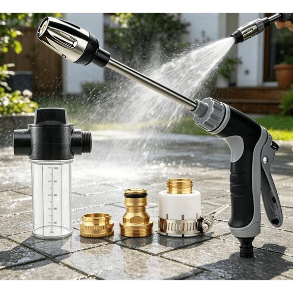 Hose Hawk Pressure Washer with Long Stainless Steel Handle, Extended Reach for Cleaning Gutters, RVs & High Windows