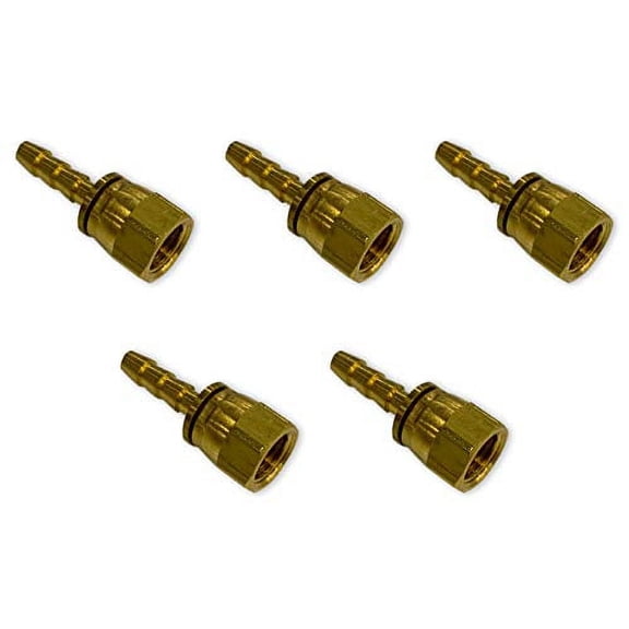 Hose ID to 1/4" 45° SAE/37° JIC Dual SEAT Female Flare Brass Crimped Swivel Connector Fuel/AIR/Water/Oil/Gas/WOG (Qty 05)