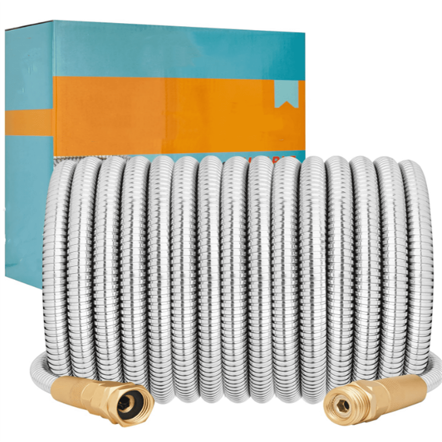 Hose Metal - 100ft Heavy Duty Stainless Steel Water Hose with 8 Function Sprayer & Metal Fittings, Flexible, Lightweight, No Kink, Puncture Proof Hose for Yard, Outdoors,