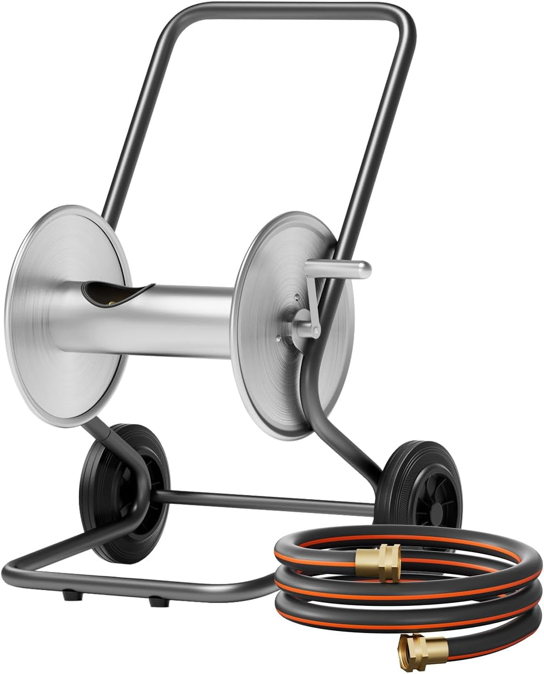 Hose Reel Cart with Wheels, Metal Heavy Duty Water Hose Reel Cart 200FT Hose Capacity, Garden Water Hose Carts Mobile Tools with 2 Wheels for Garden Watering, Car Washing