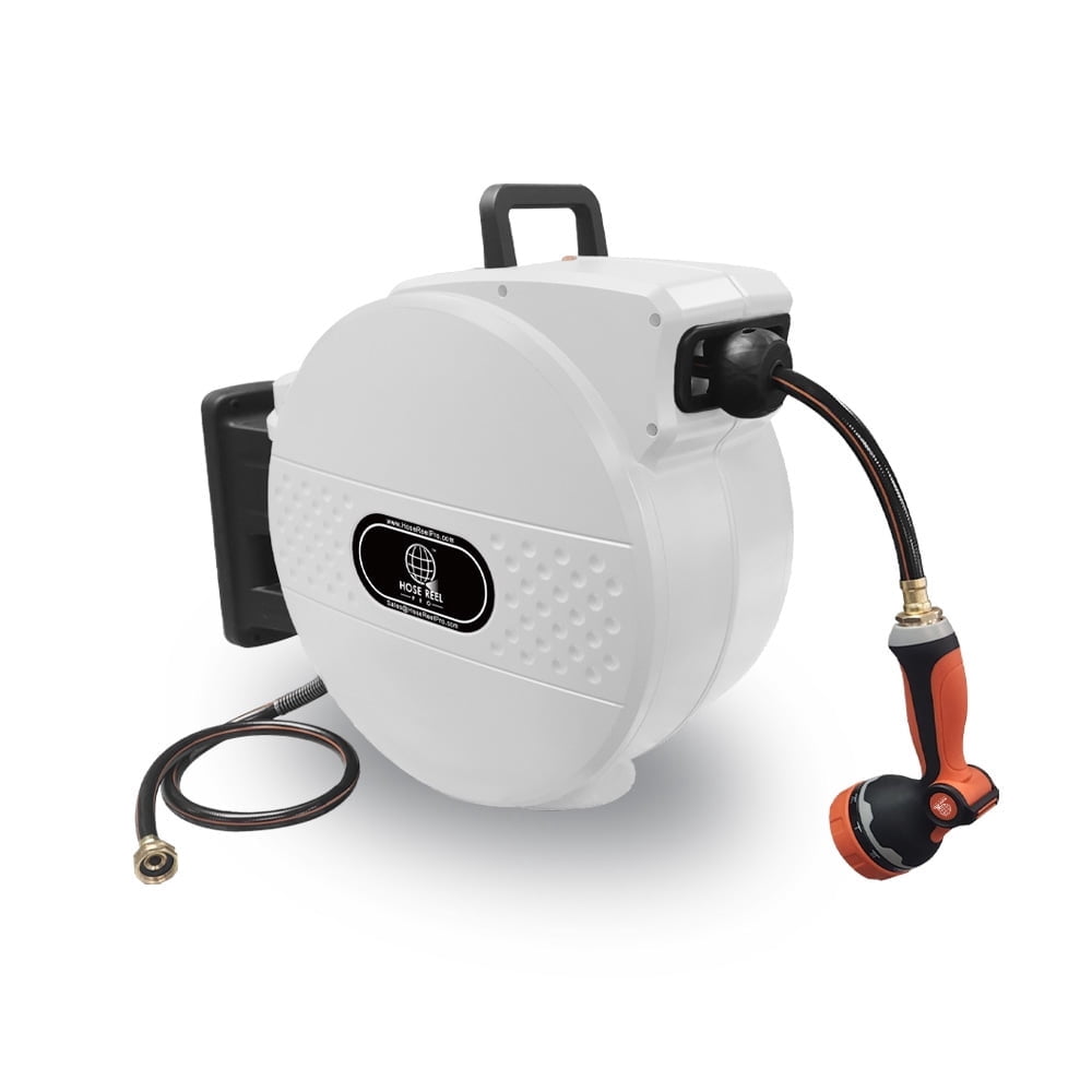 Hose Reel Pro 100ft Garden Hose Reel in White
