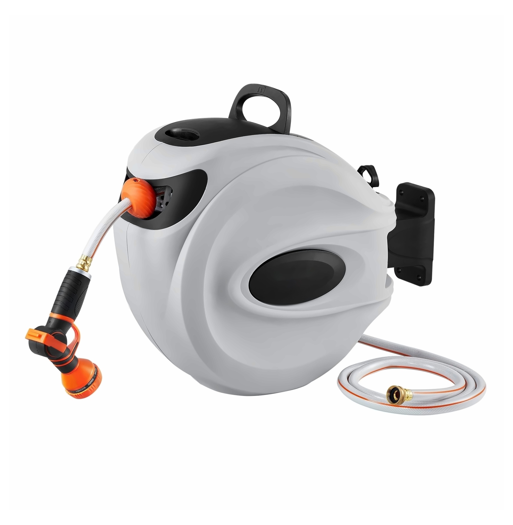 Hose Reel Retractable 65ft Water Hose Reel Wall Mounted 180° Swivel Heavy Duty Garden Hose Reel Kit for Yard Lawn Irrigation Outdoor Use