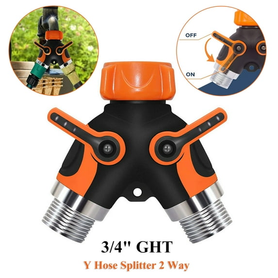 Hose Splitter 2 Way Durable Water Spigot 3/4" GHT Y Metal Connector for Faucet and Garden Hose Splitter (Orange)
