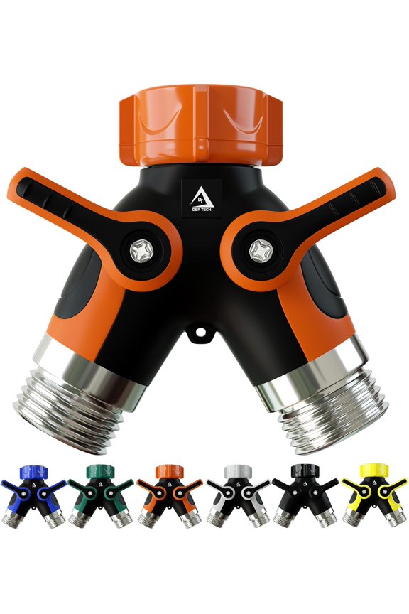 ® Hose Splitter 2 Way, Heavy Duty Metal Connector, Two Way Garden Hose Splitter, High Flow Spigot Faucet Bib Adapter, Solid Double Y Shut Off Valve for Outdoor Gardening Hoses, Orange