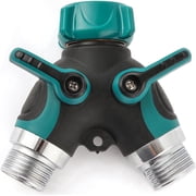 Hose Splitter 2 Way Heavy Duty Outdoor Faucet and Garden Connector - Water Spigot Splitter - Durable All-Metal Y Adapter with Shut-Off Valve - 4 x 4 x 1.5 Inches