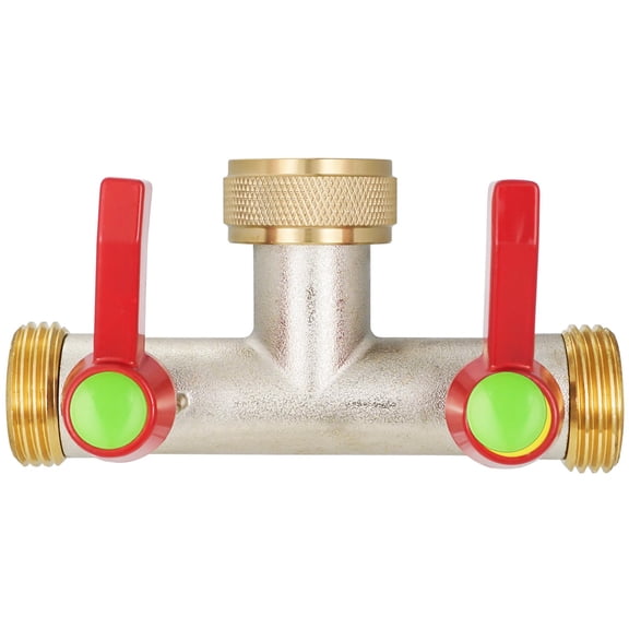 Hose Splitter 2 Way High Flow Garden 3/4" Ght Inlet Brass Heavy Duty Converter Water 2 Faucet Long Handle Valve Large Outlet.